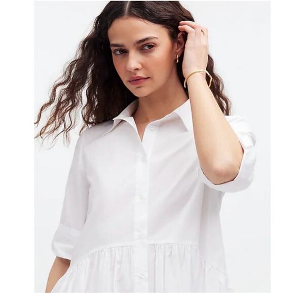 NWT Madewell Button-Front Mini Poplin Shirtdress in White Size S - Picture 2 of 15